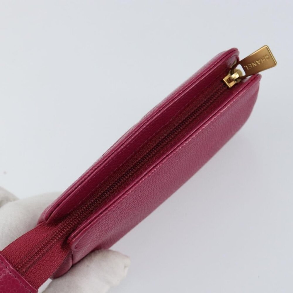 CHANEL COCO Mark Pouch Grained Calf Skin Pink Gold CC Auth 152429 - Picture 7 of 16